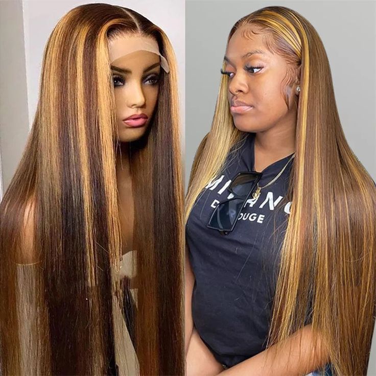P4-27 Highlight Straight 13x4 Lace Frontal Virgin Human Hair Wigs